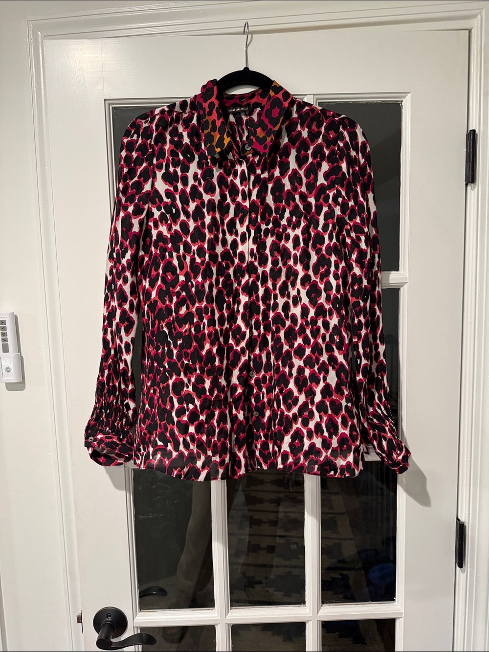 Kobi Halperin Pink, Black and Orange Leopard Print Blouse